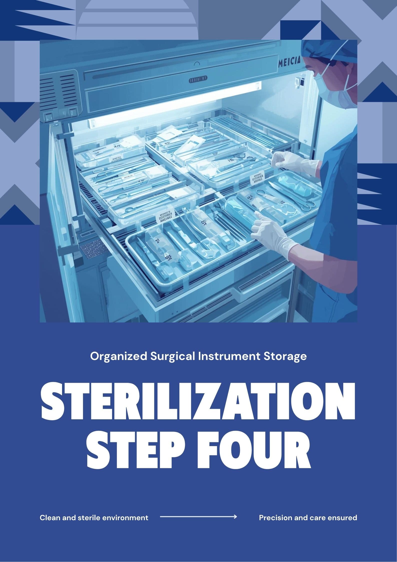 Organized surgical instrument storage cabinet with sterile trays