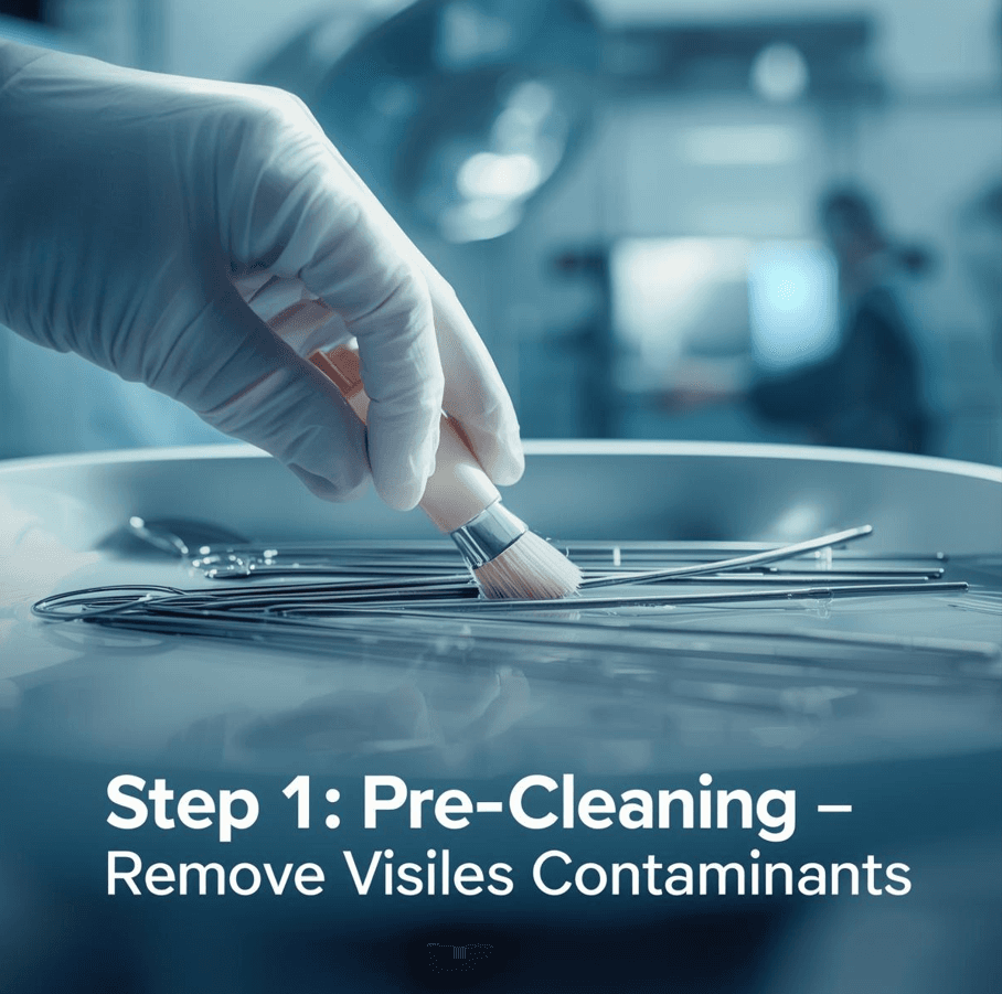 Pre-Cleaning surgical instruments - removing visible contaminants